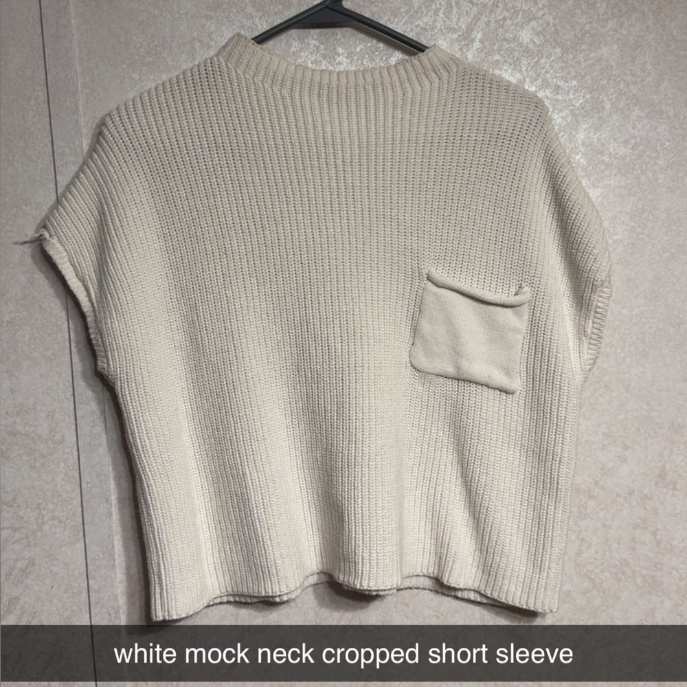 Cream Knit Short Sleeve Sweater Top